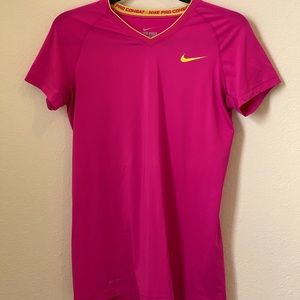 Women’s Nike Pro Combat V neck Training pink shirt